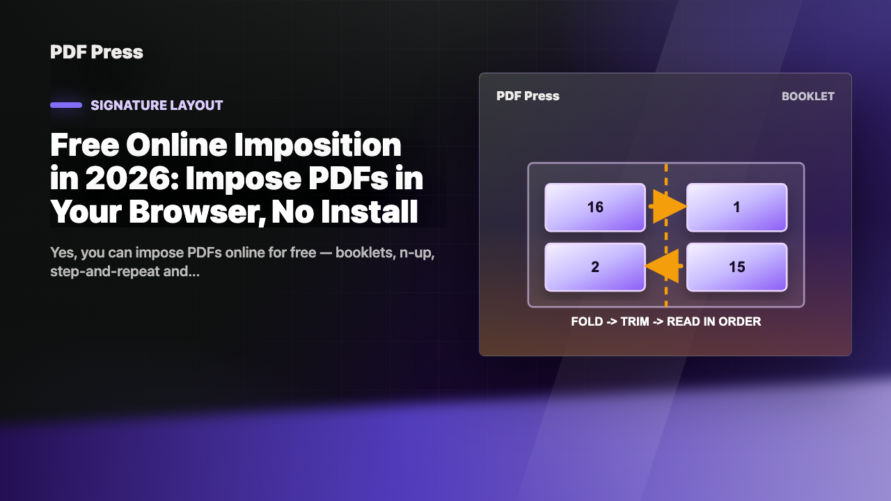 Free Online Imposition in 2026: Impose PDFs in Your Browser, No Install cover illustration