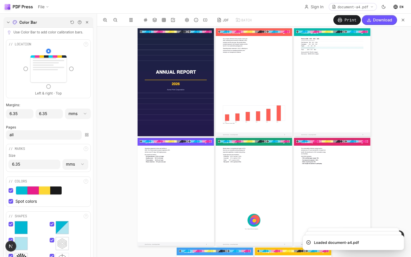 PDF Press preview for Color Bar