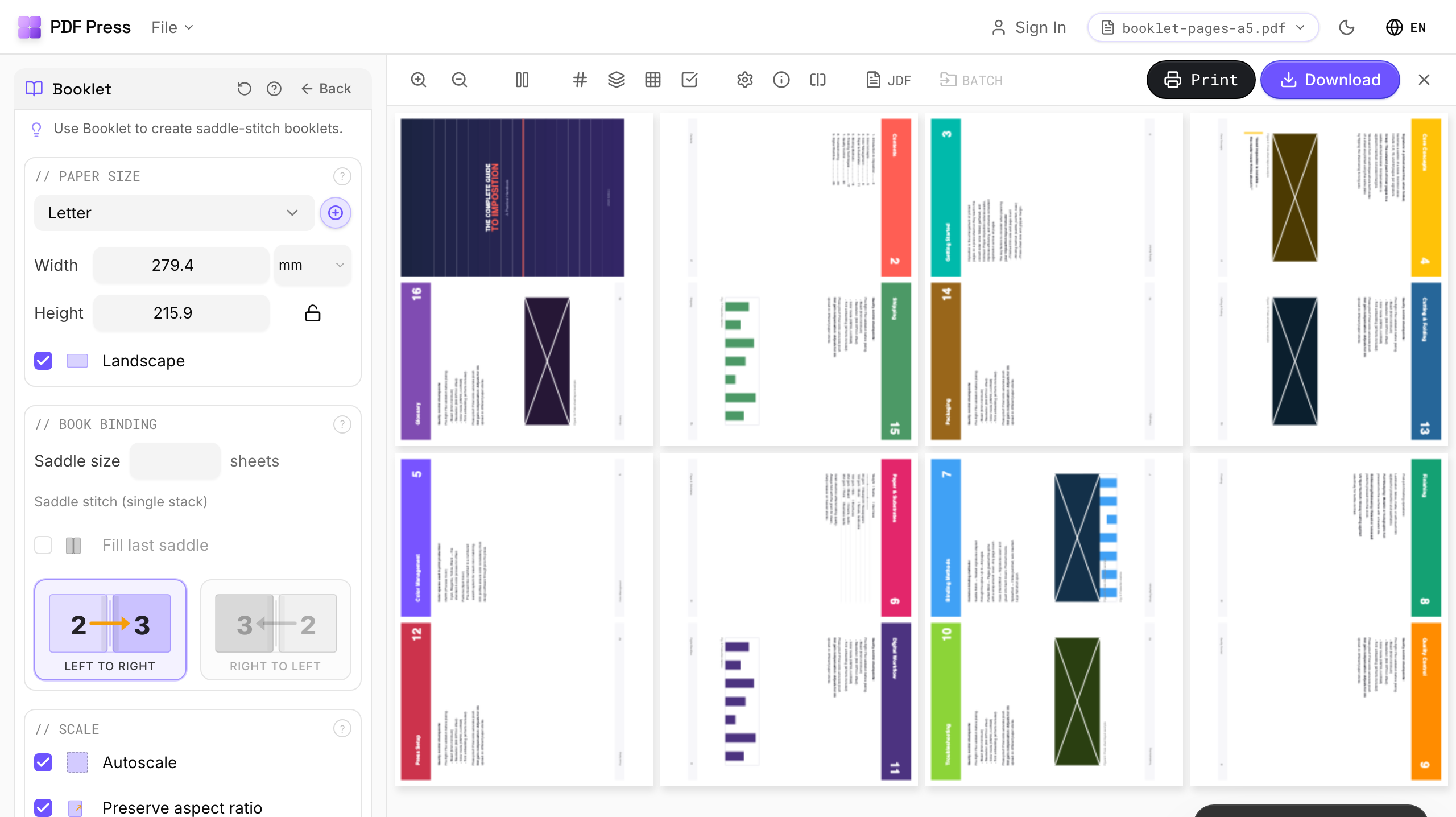 Open the Booklet tool — indesign-imposition-setup in PDF Press