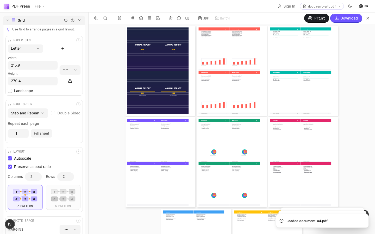 PDF Press preview for Grid