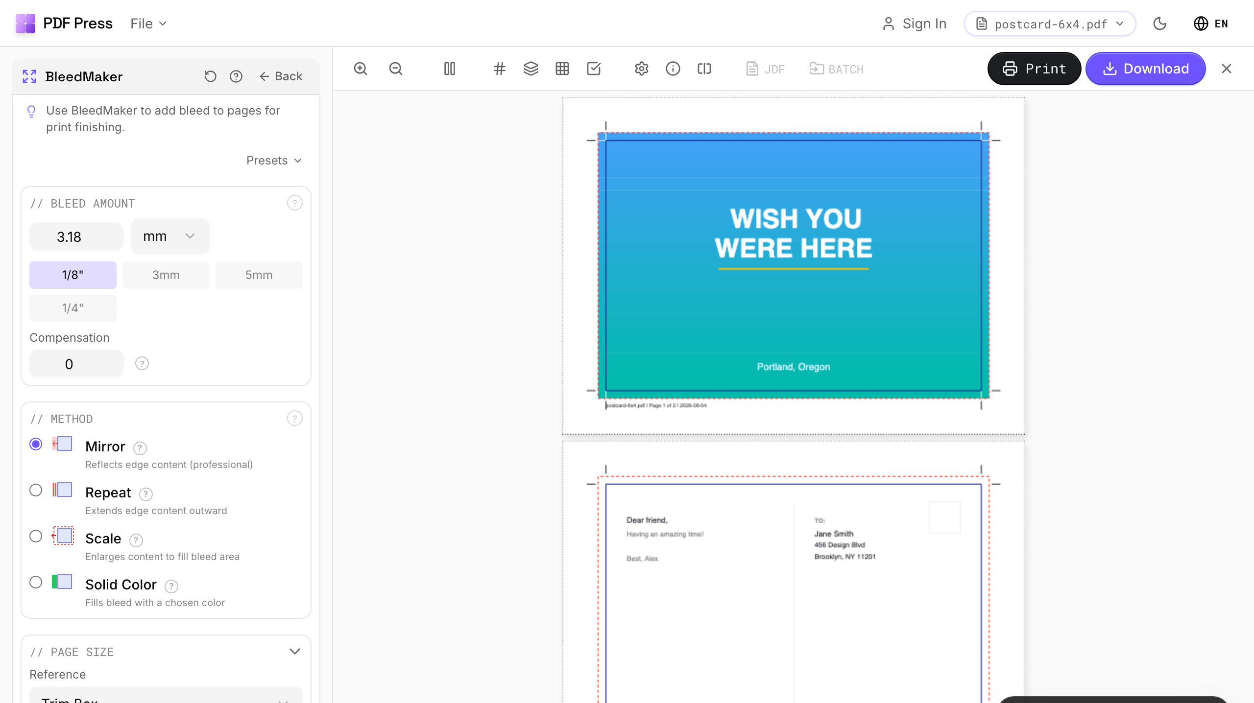 Open BleedMaker and load your PDF — print-bleed-guide in PDF Press