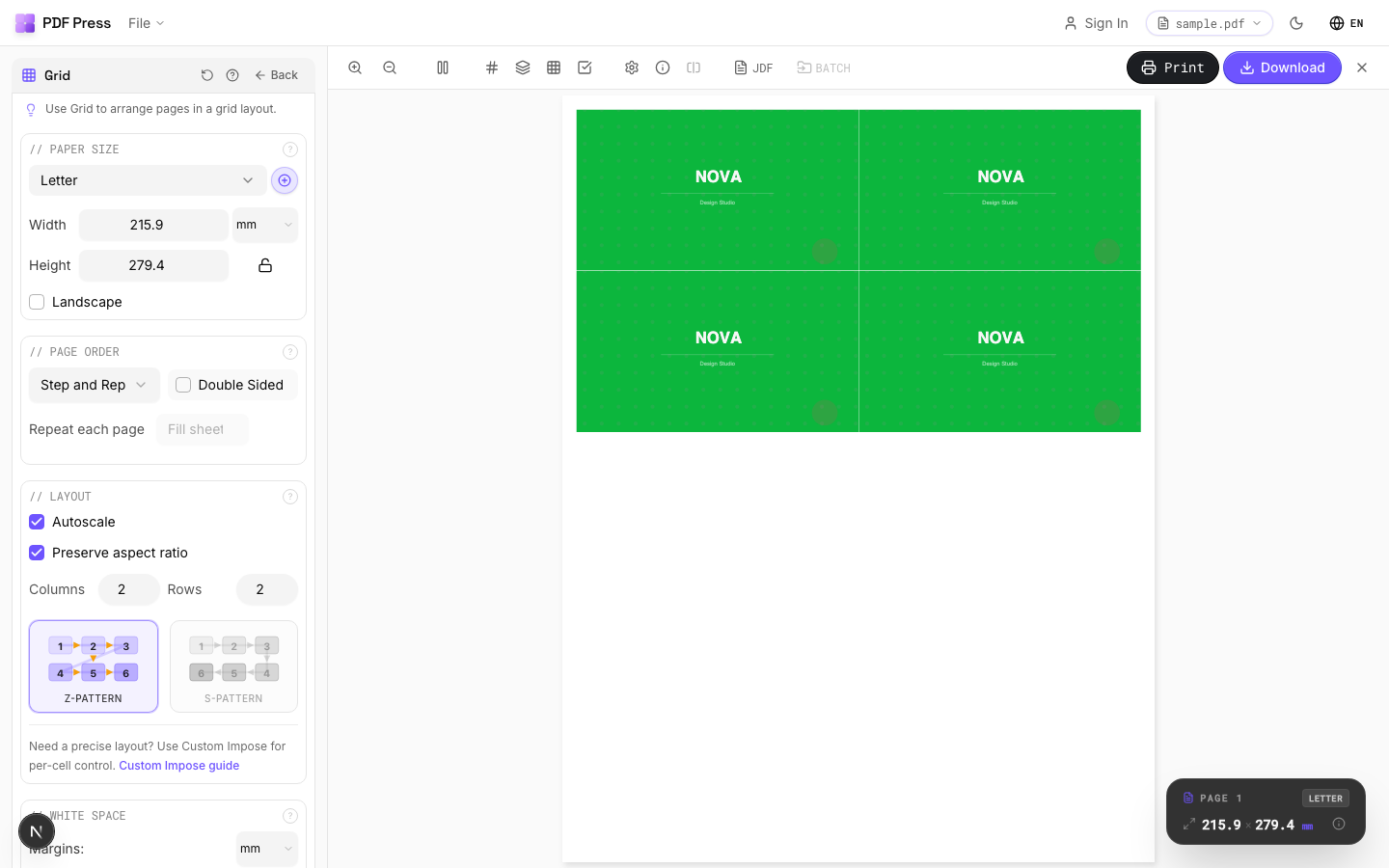 PDF Press imposition in a browser — the Impose half, free, with no Fiery license
