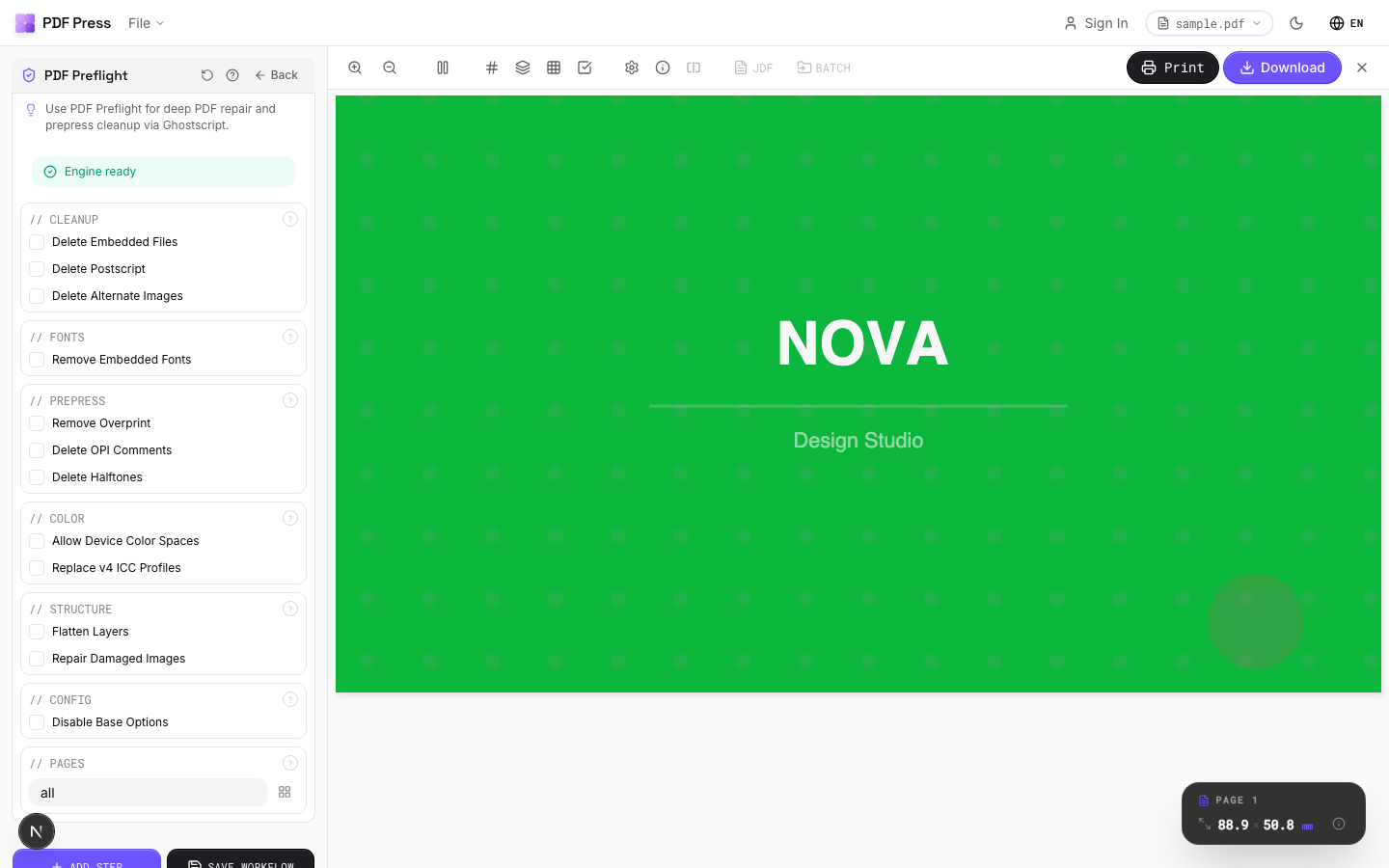 PDF Press preflight and imposition in a browser — the everyday prepress slice, no Prinect stack