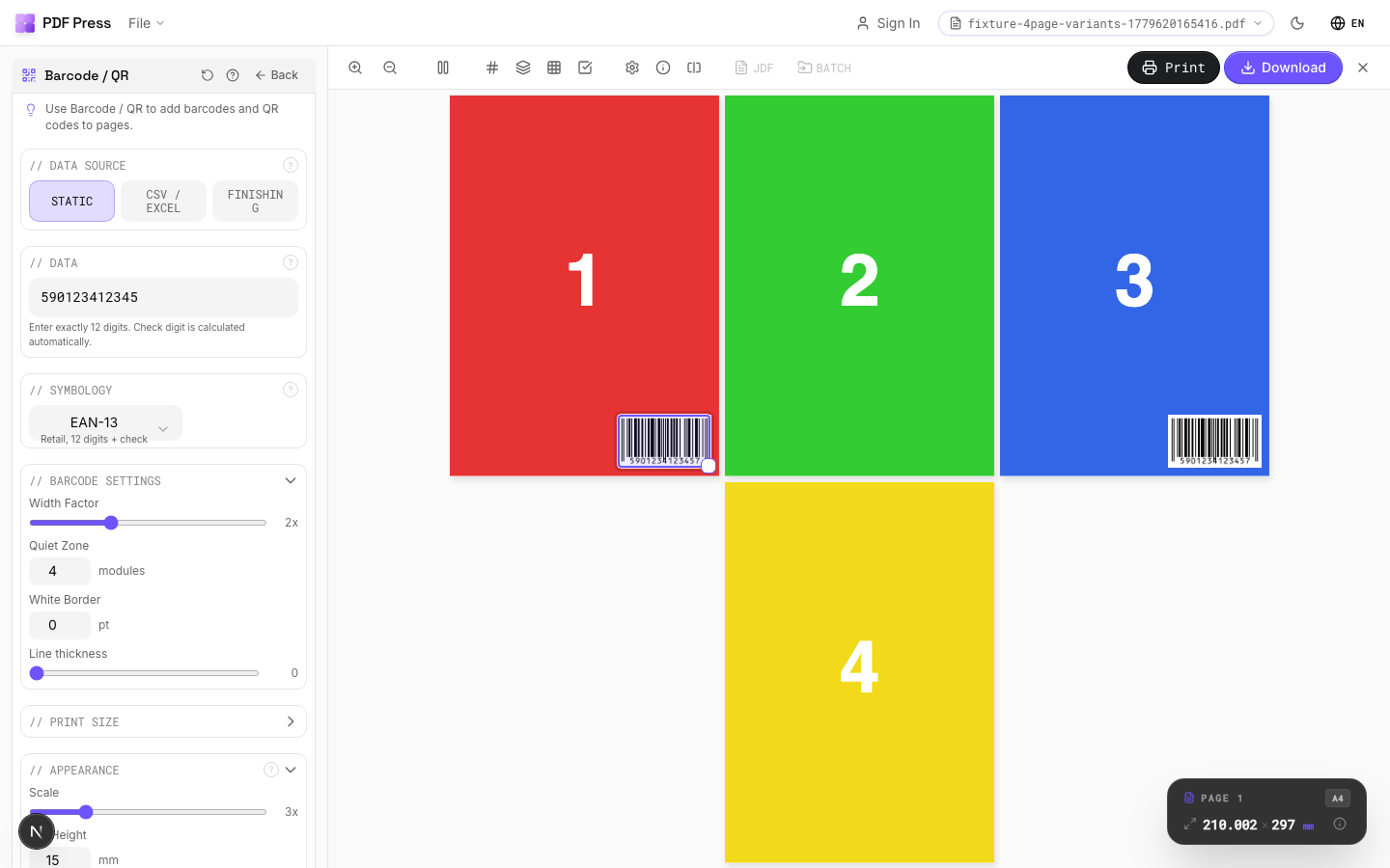 Barcode / QR — EAN-13 Product Barcode