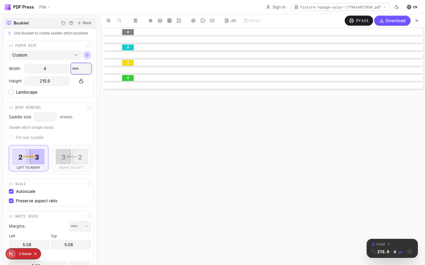 Booklet — Perfect Binding Mode