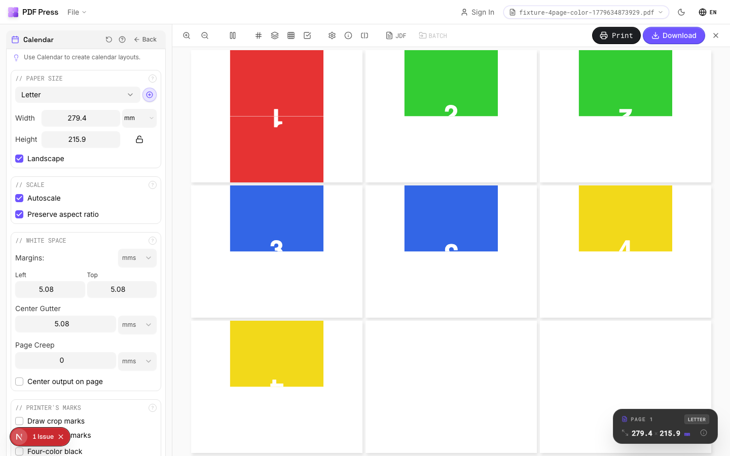 Calendar — full app view showing options and imposed result