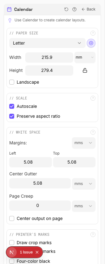 Landscape Calendar — settings