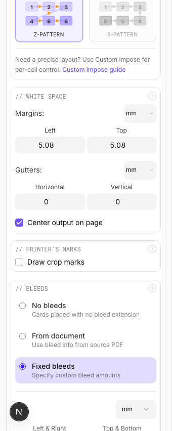 With Fixed Bleeds — settings