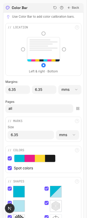 Color Bar at Bottom Edge — settings