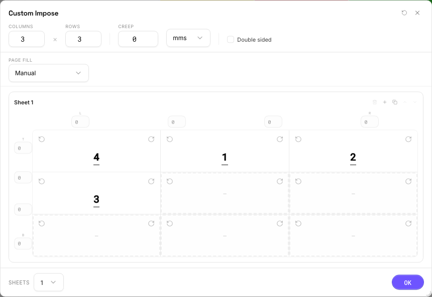 Double-Sided Sheets — settings