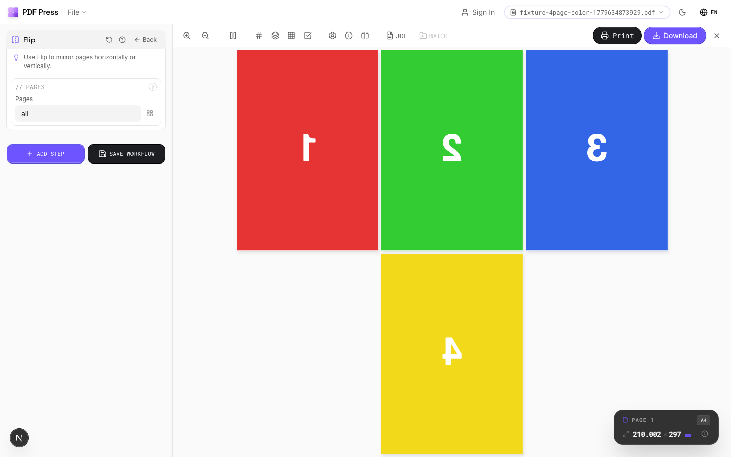 Flip — full app view showing options and imposed result