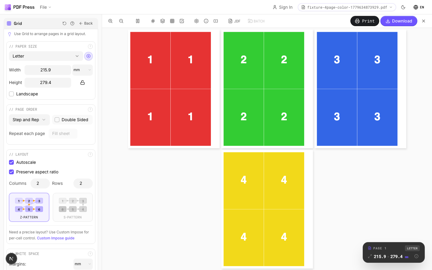 Grid — full app view showing options and imposed result
