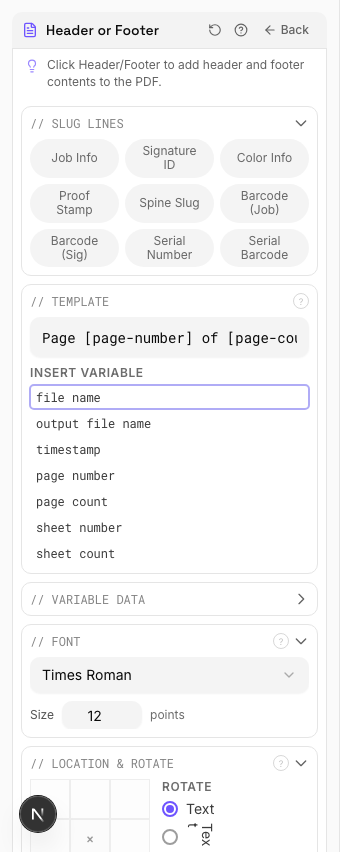 Page Numbers Added — settings
