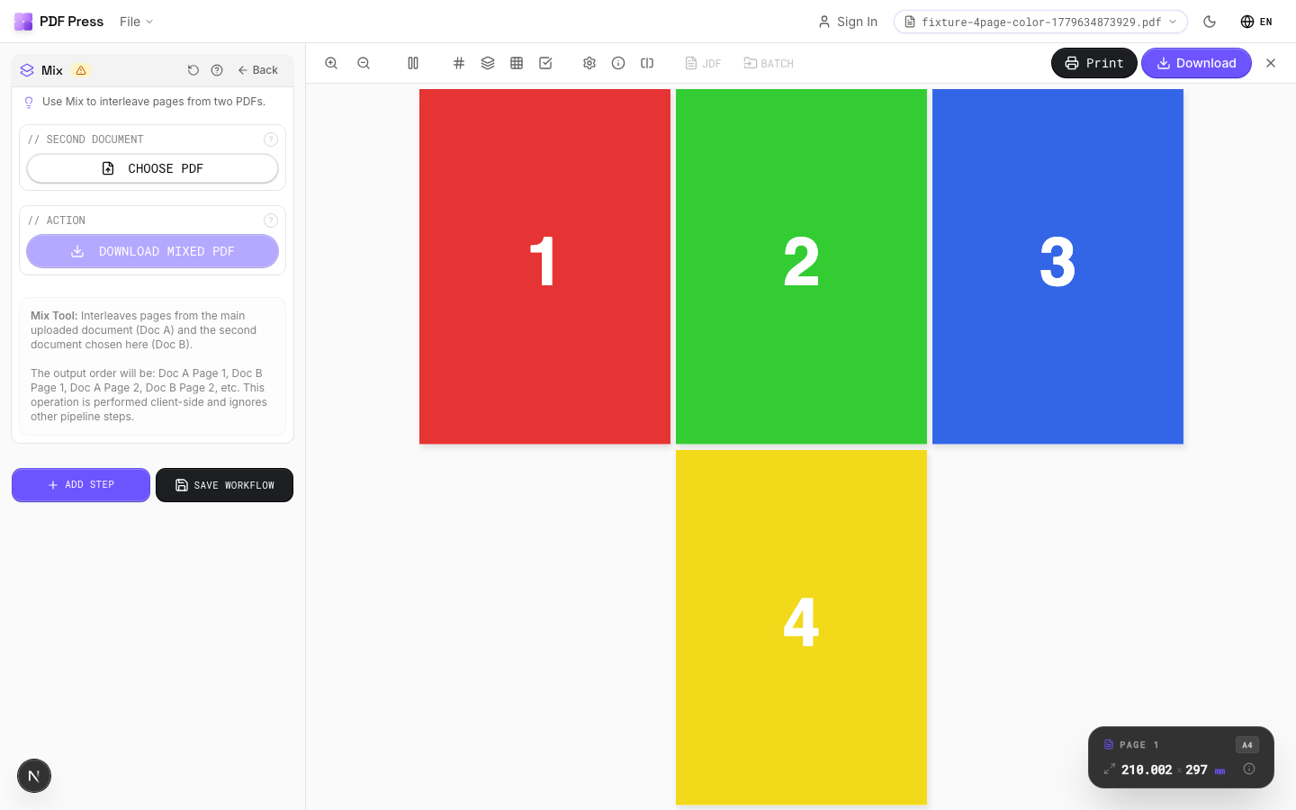 Mix — full app view showing options and imposed result