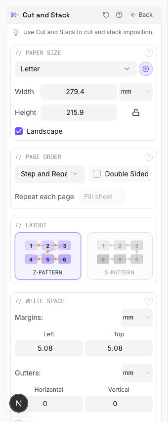 Landscape Paper — settings