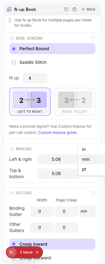 8-Up Signatures (Octavo) — settings