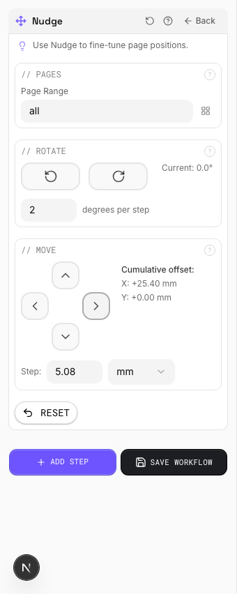 Page Shifted Right — settings