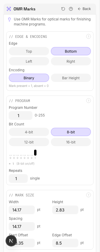 OMR Marks Applied — settings