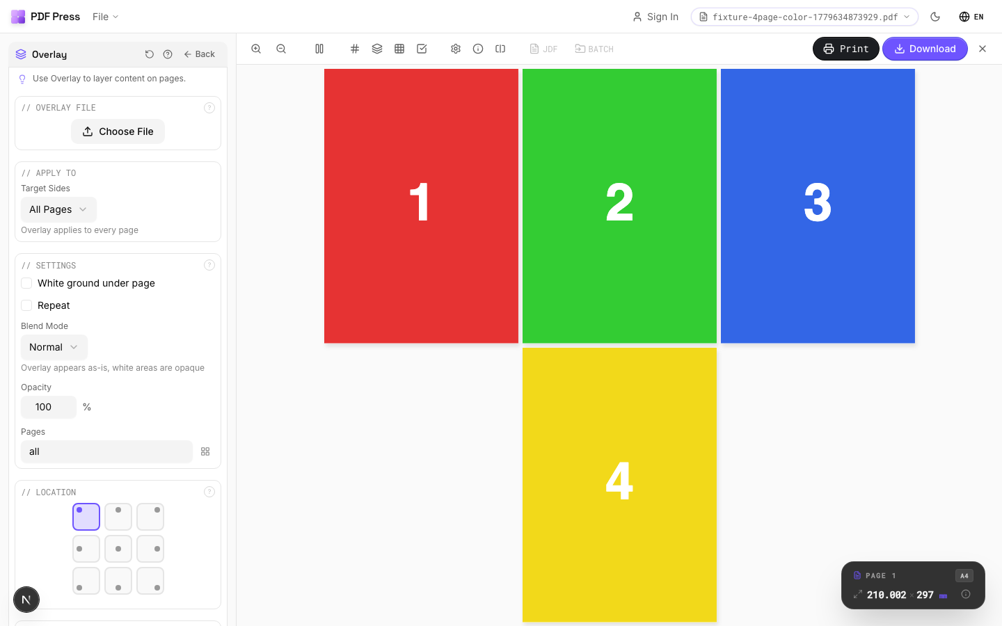 Overlay — full app view showing options and imposed result