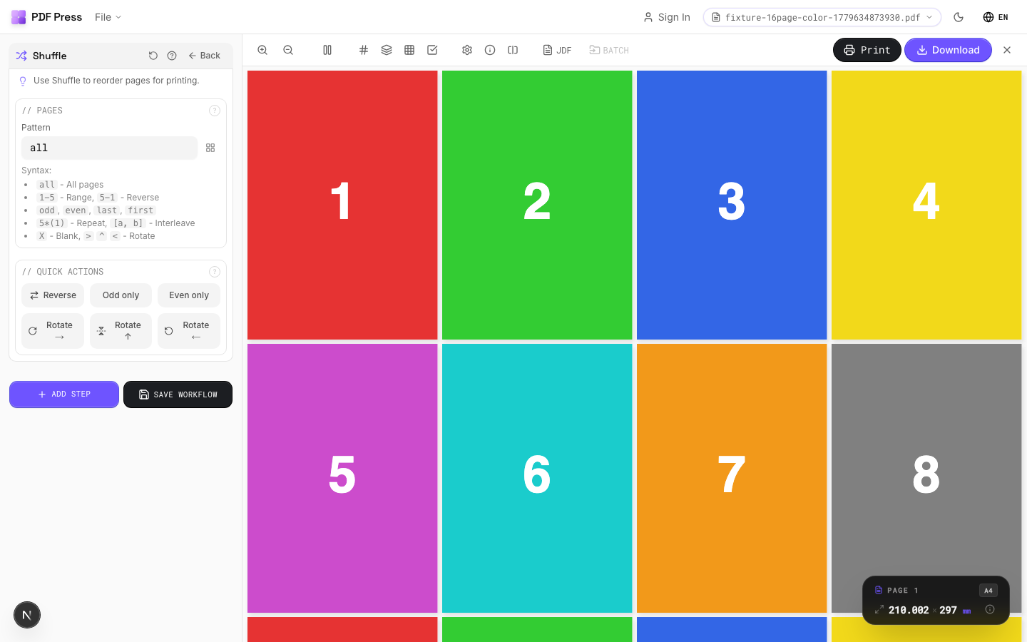 Shuffle — full app view showing options and imposed result