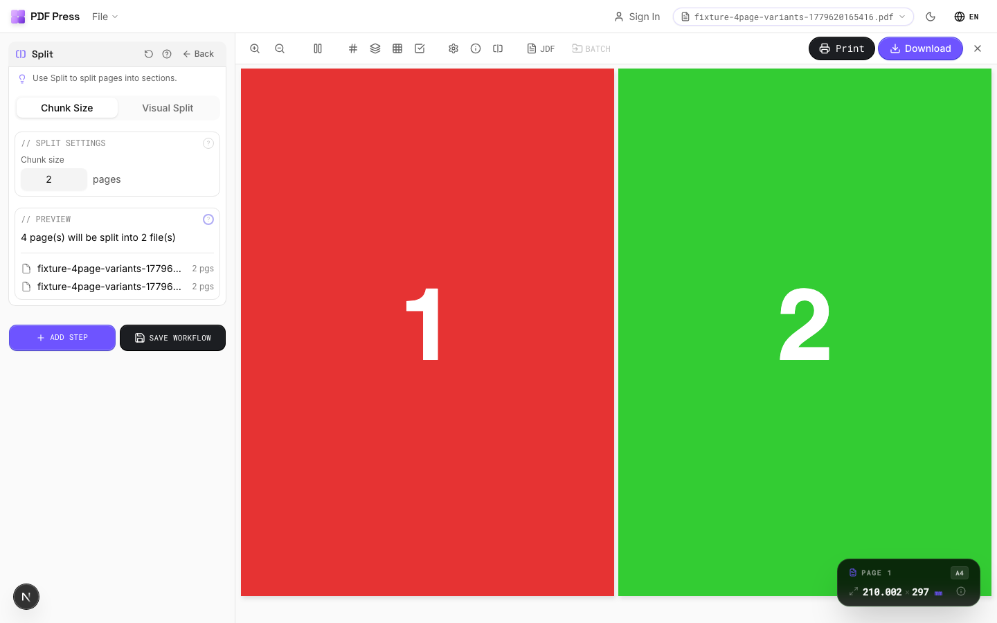 Split — Split into 2-Page Chunks