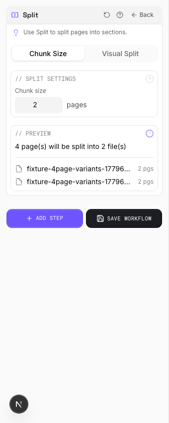 Split into 2-Page Chunks — settings
