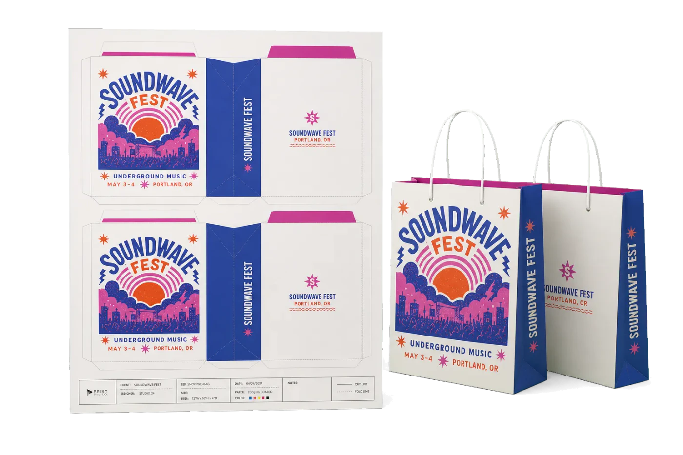 Shopping Bag Flat 2-Up realistic print production example