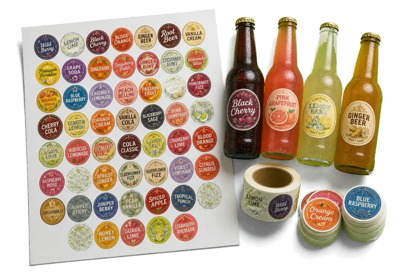 Bottle Cap Labels (Nested) realistic print production example