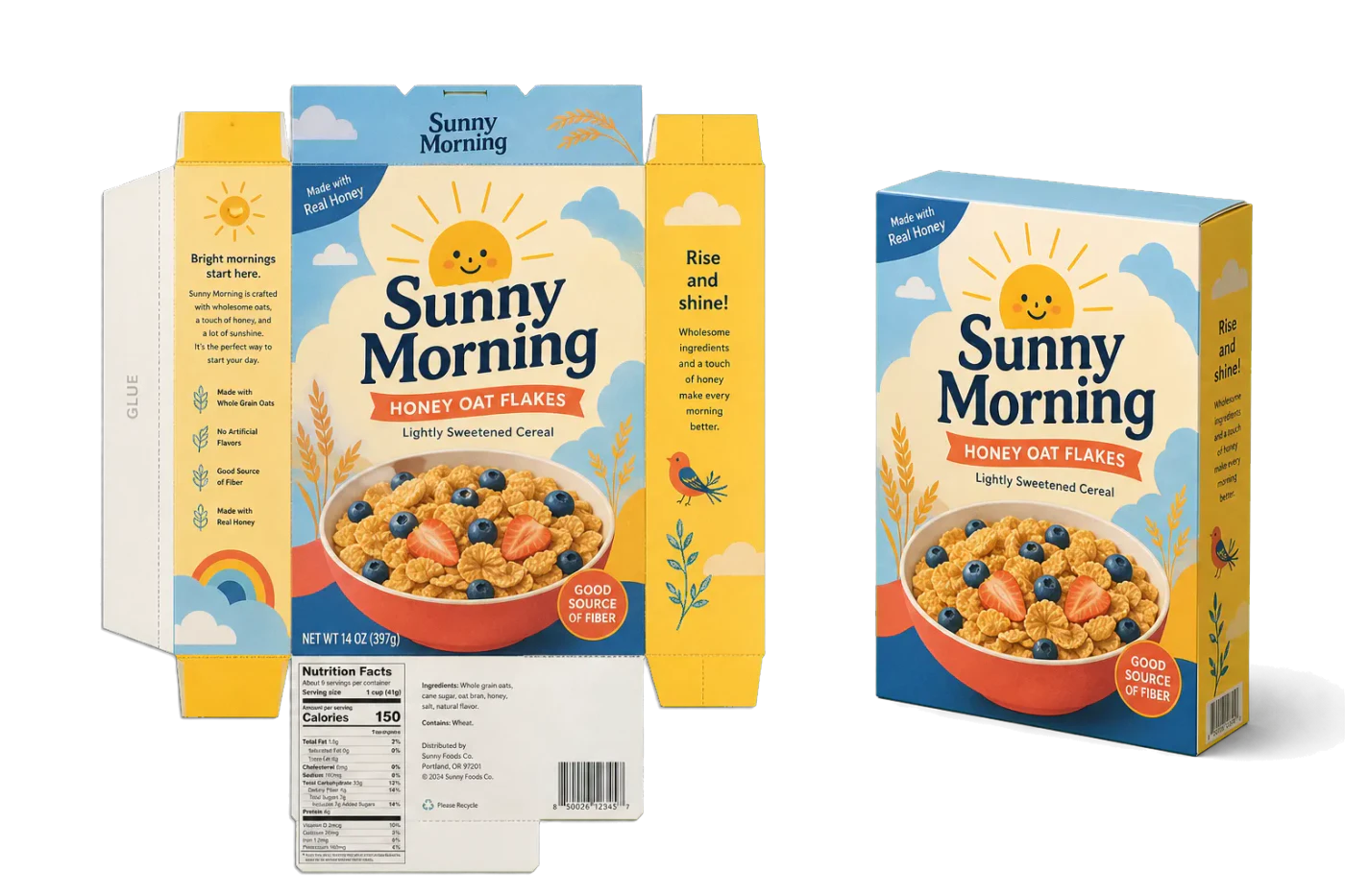 Cereal Box Flat realistic print production example