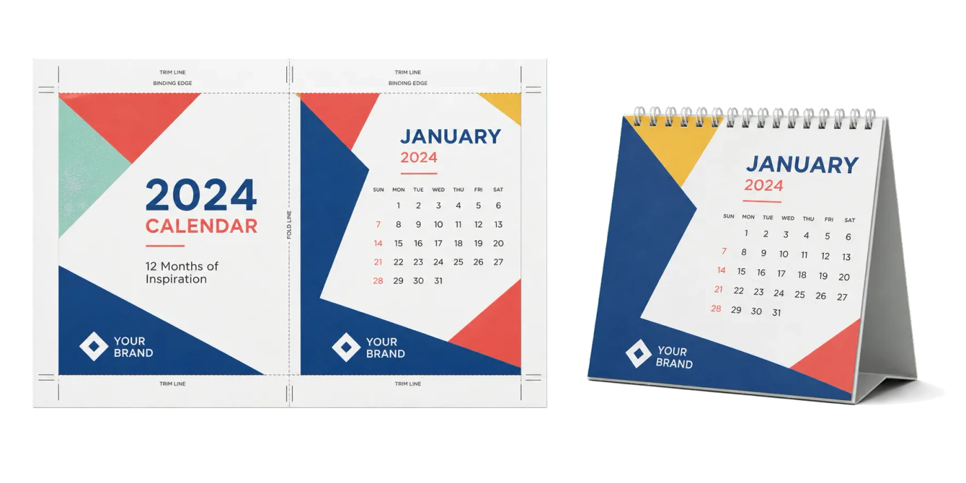 Desk Calendar (Tent Style) realistic print production example