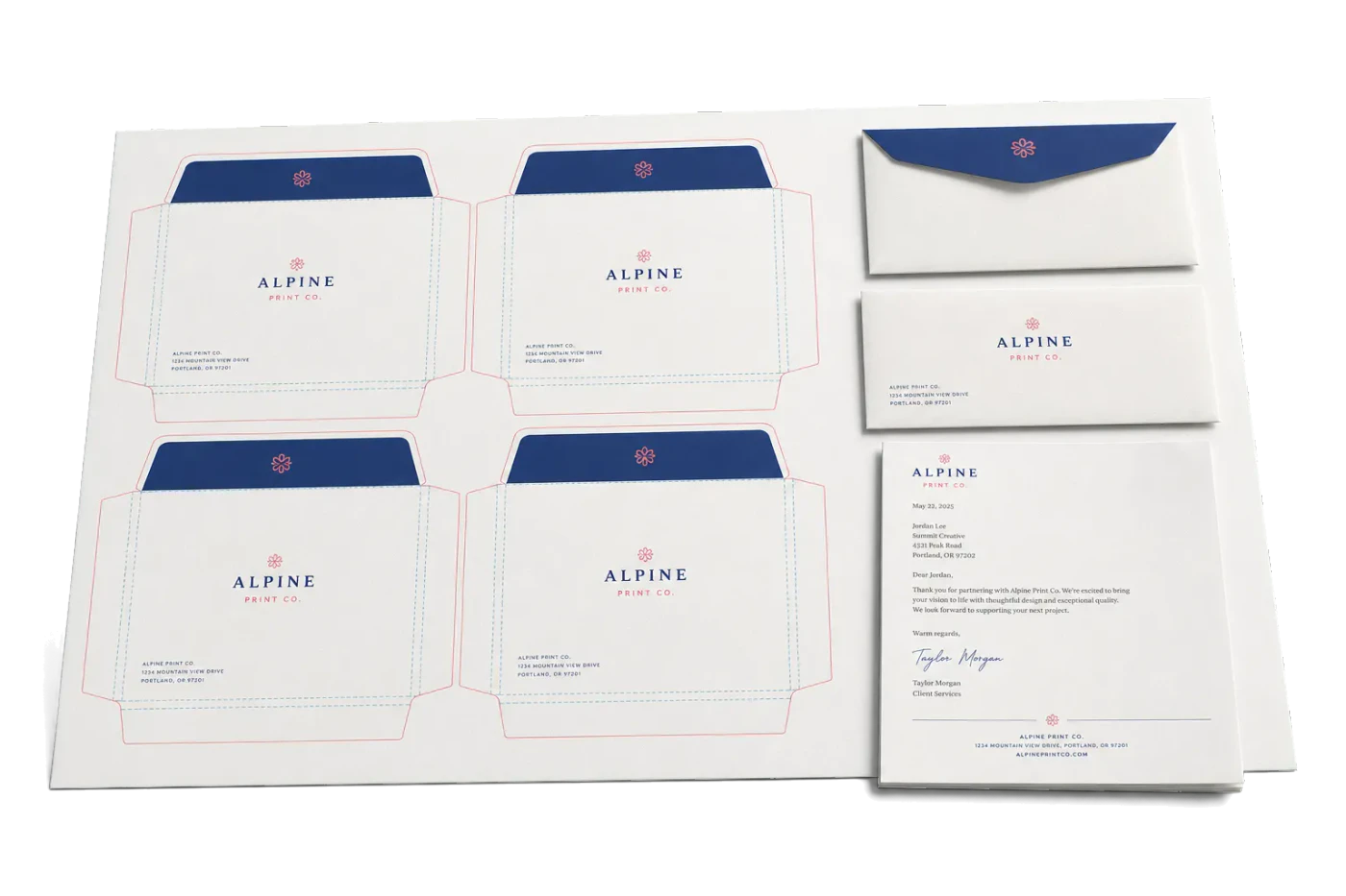 Envelope Flats 4-Up (#10) realistic print production example