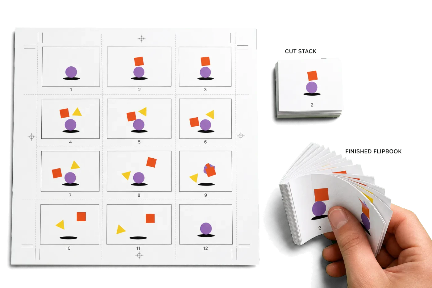 Flipbook Frames (12-Up Sequential) realistic print production example