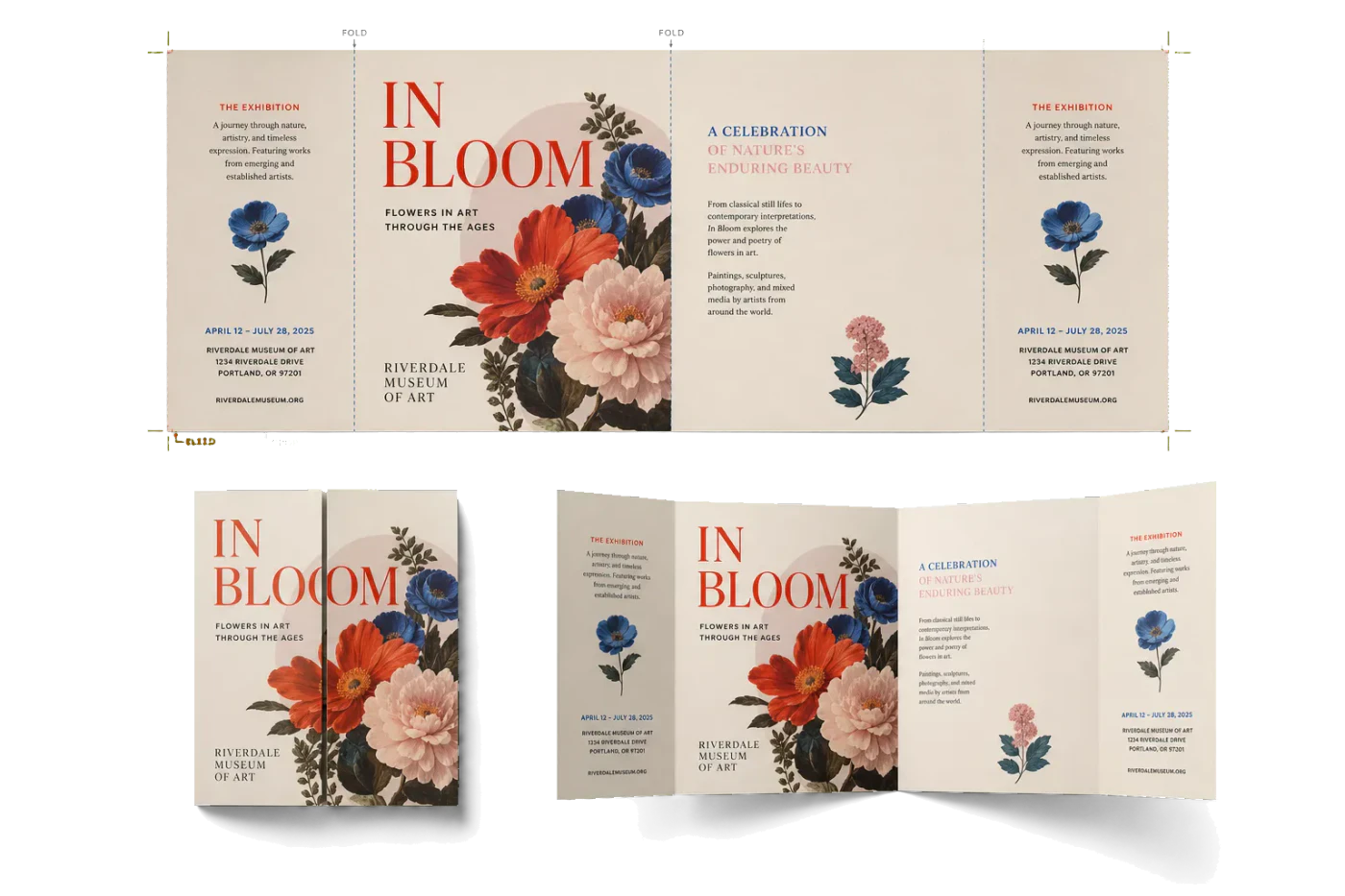 Gatefold Brochure (4-Panel, Letter) finished print product beside its press-ready imposed sheet