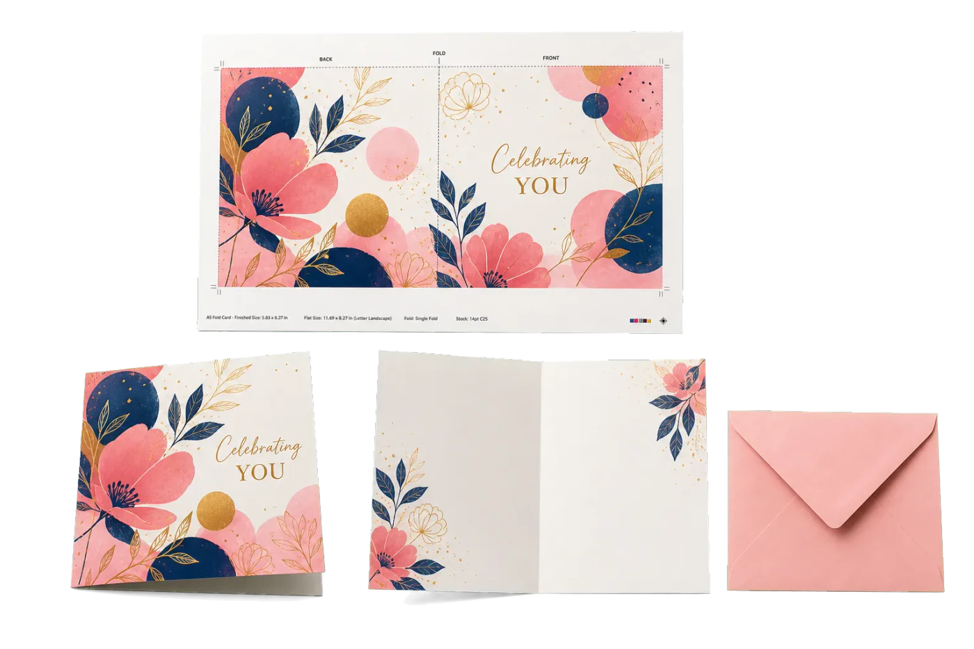 Greeting Card (A5 Fold) realistic print production example