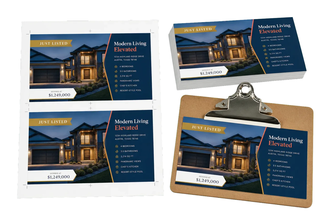 Just-Listed Flyer 2-Up (8.5×5.5") print example