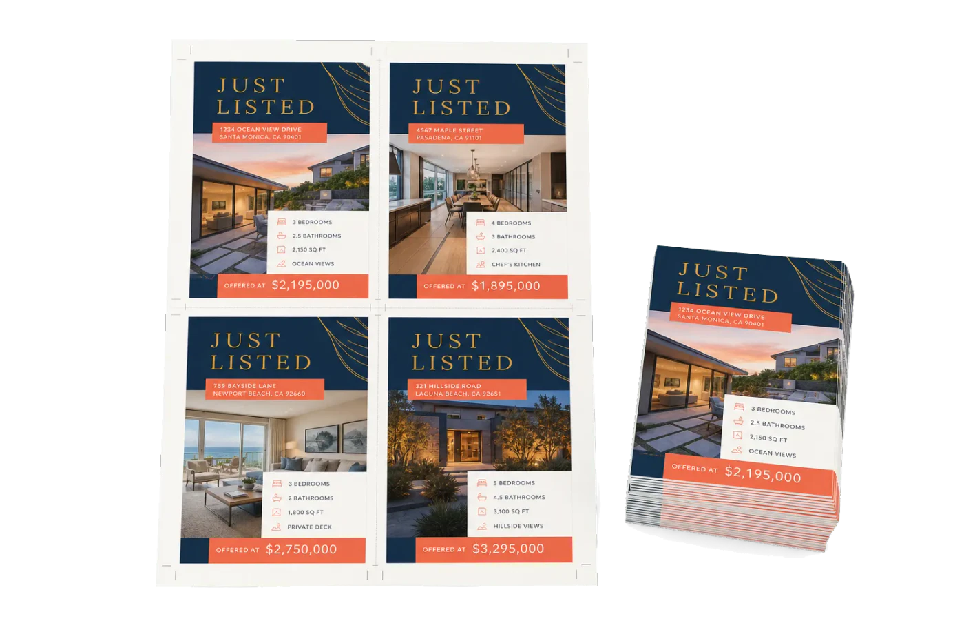 Just-Listed Flyer 4-Up (4.25×5.5") print example
