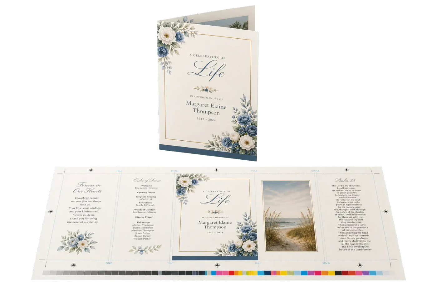 Memorial Service Program realistic print production example