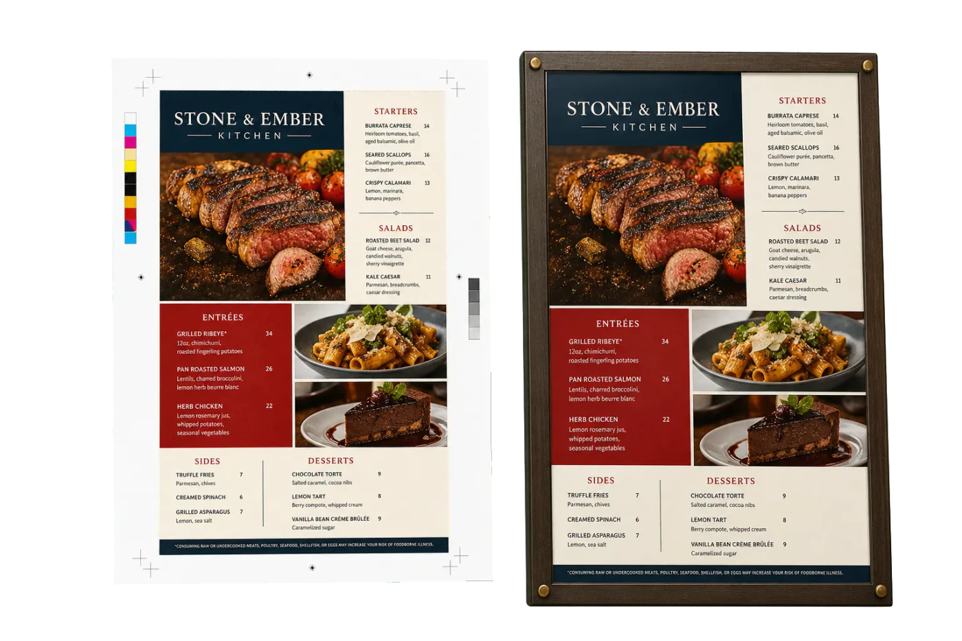 Menu Board (Tabloid) realistic print production example