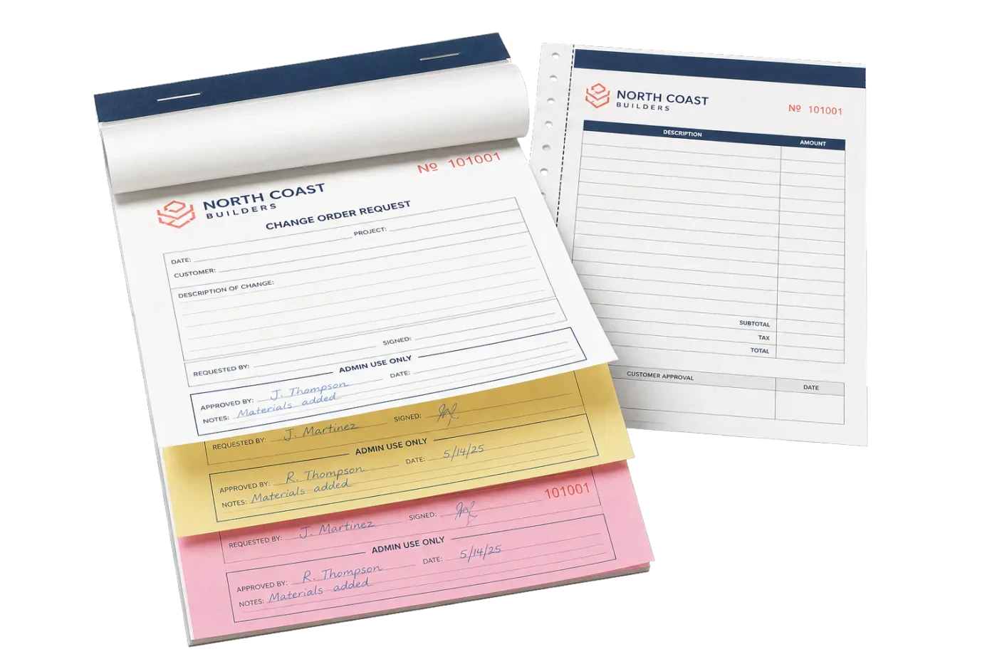 NCR Form (3-Part Carbon) finished print product beside its press-ready imposed sheet