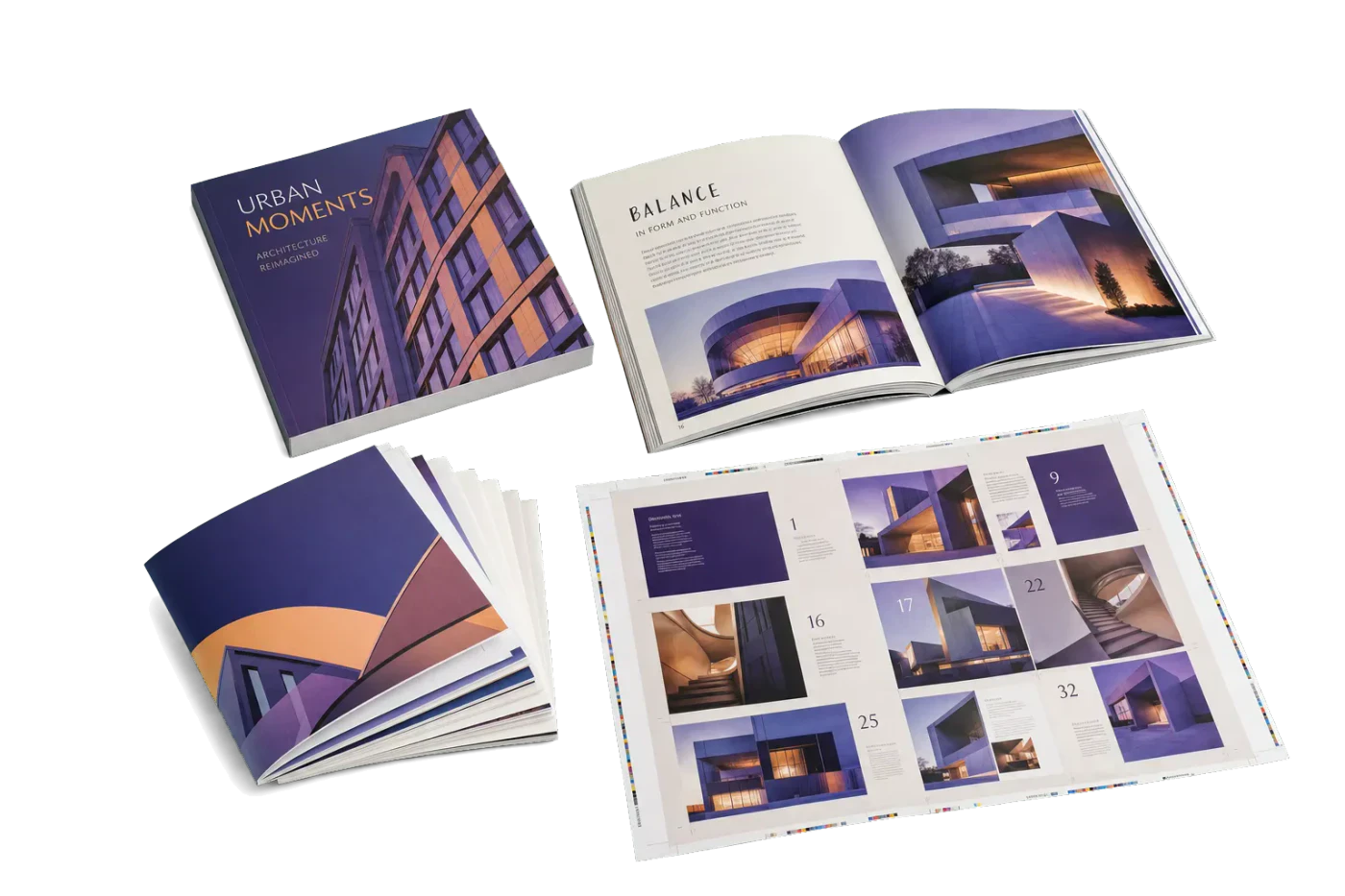 Perfect Bound A5 Signatures finished print product beside its press-ready imposed sheet