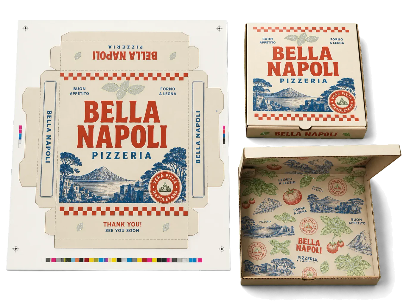 Pizza Box Lid (13×19") realistic print production example