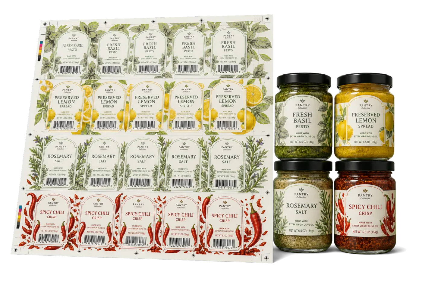 Product Labels with Bleed & Barcode realistic print production example