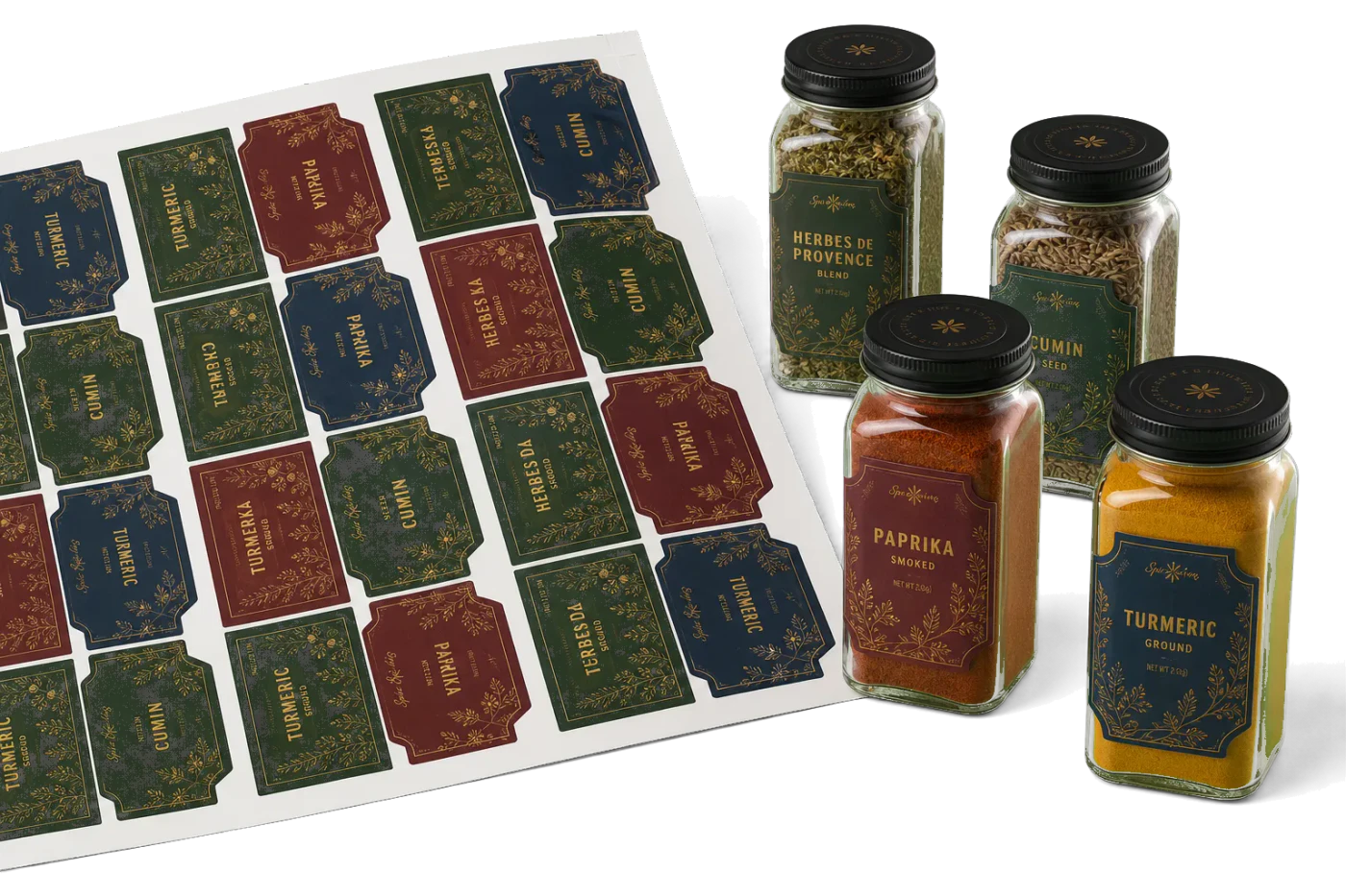 Spice Labels (Nested) realistic print production example