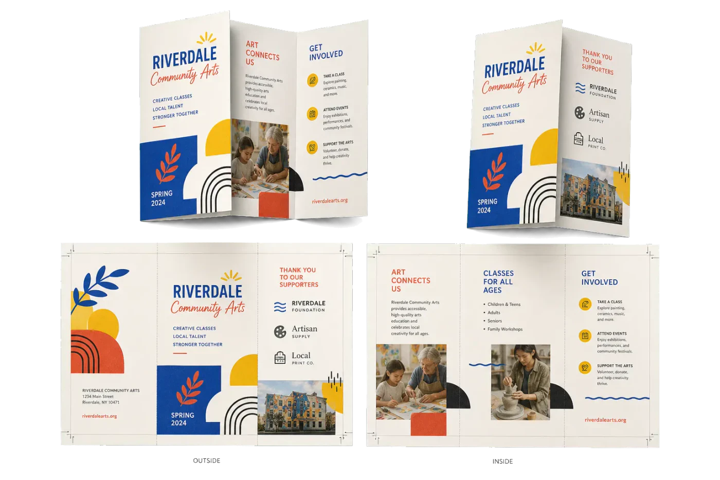 Tri-Fold Brochure (Letter) finished print product beside its press-ready imposed sheet