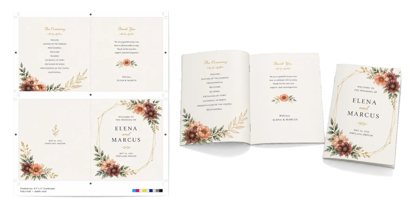 Wedding Program realistic print production example